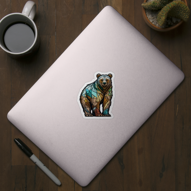 Grizzly Bear Animal Portrait Stained Glass Wildlife Outdoors Adventure by Cubebox